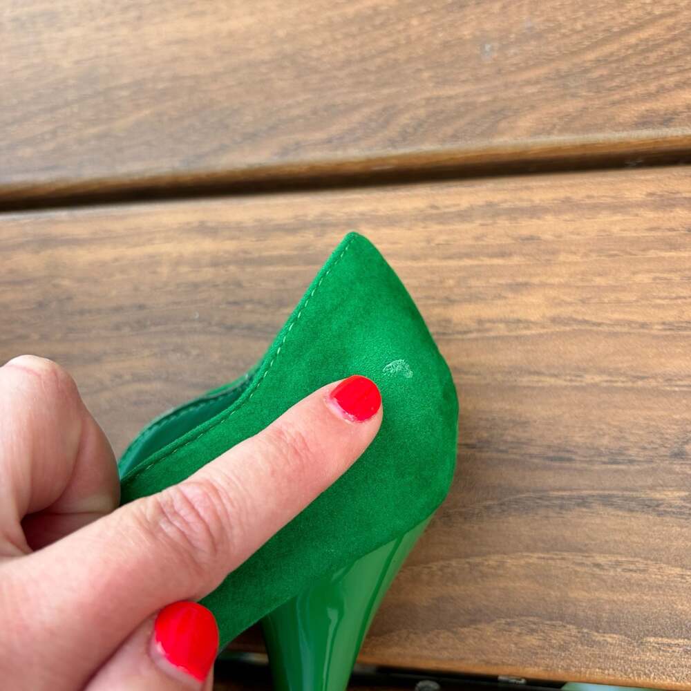 New Y2K Qupid Peep Toe Platform Stiletto Faux Suede Pumps Green Size 8.5 - Picture 12 of 13